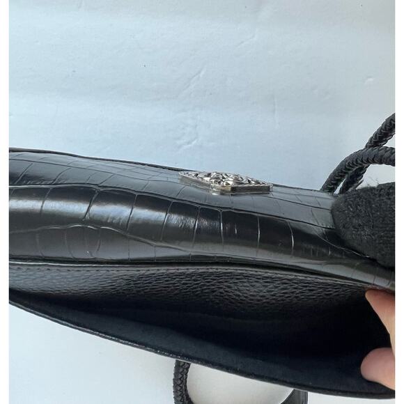 Coldwater Creek Handbag Purse Black Woven Croc Emboss Vegan Leather Organizer - Picture 8 of 11